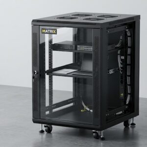 MATRIX 27U 600×800 Network Server Rack – 1 Fixed Tray, 1 Sliding Tray, 4 Fans