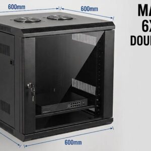 MATRIX 12U 600×600 Double Section Wall-Mount Rack – 1 Fixed Tray, 2 Fans